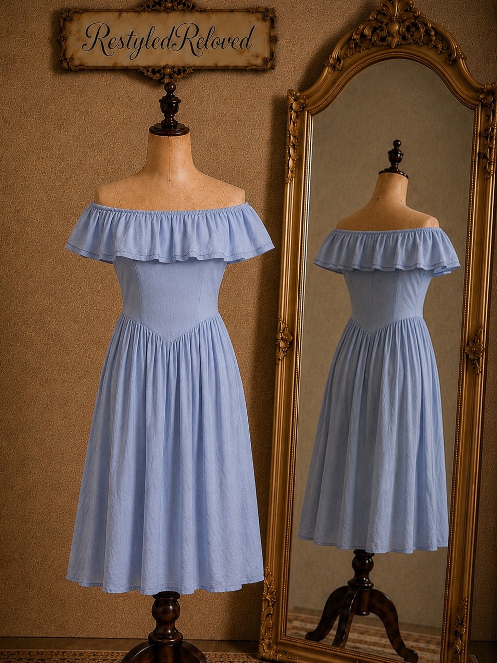 Adifashion Blue Off-the-Shoulder Ruffle Maxi Dress – Size Medium – NWT